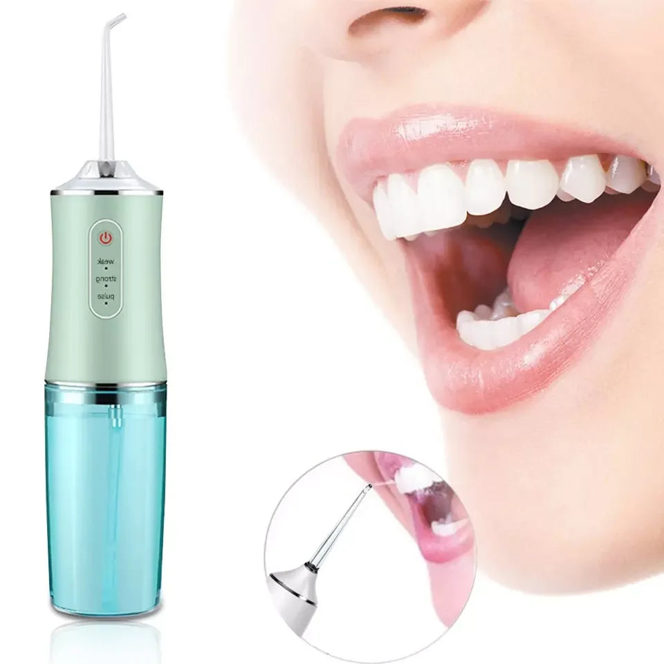 Irrigador Oral inalámbrico de 220ml, hilo Dental de agua para limpieza y blanqueamiento Dental, 3 modos de presión, 4 puntas de chorro, resistente al agua