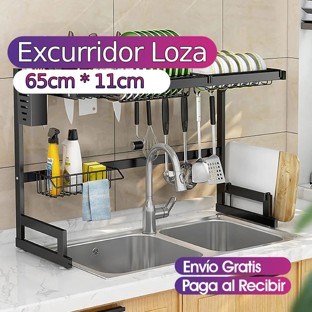 Escurridor de Loza Metálico Multifunción de 65 cm en Color Negro